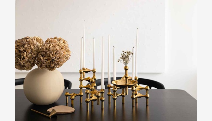 lifestyle_candle holder vase bowl and white taper  candles_bythun_solid brass_2